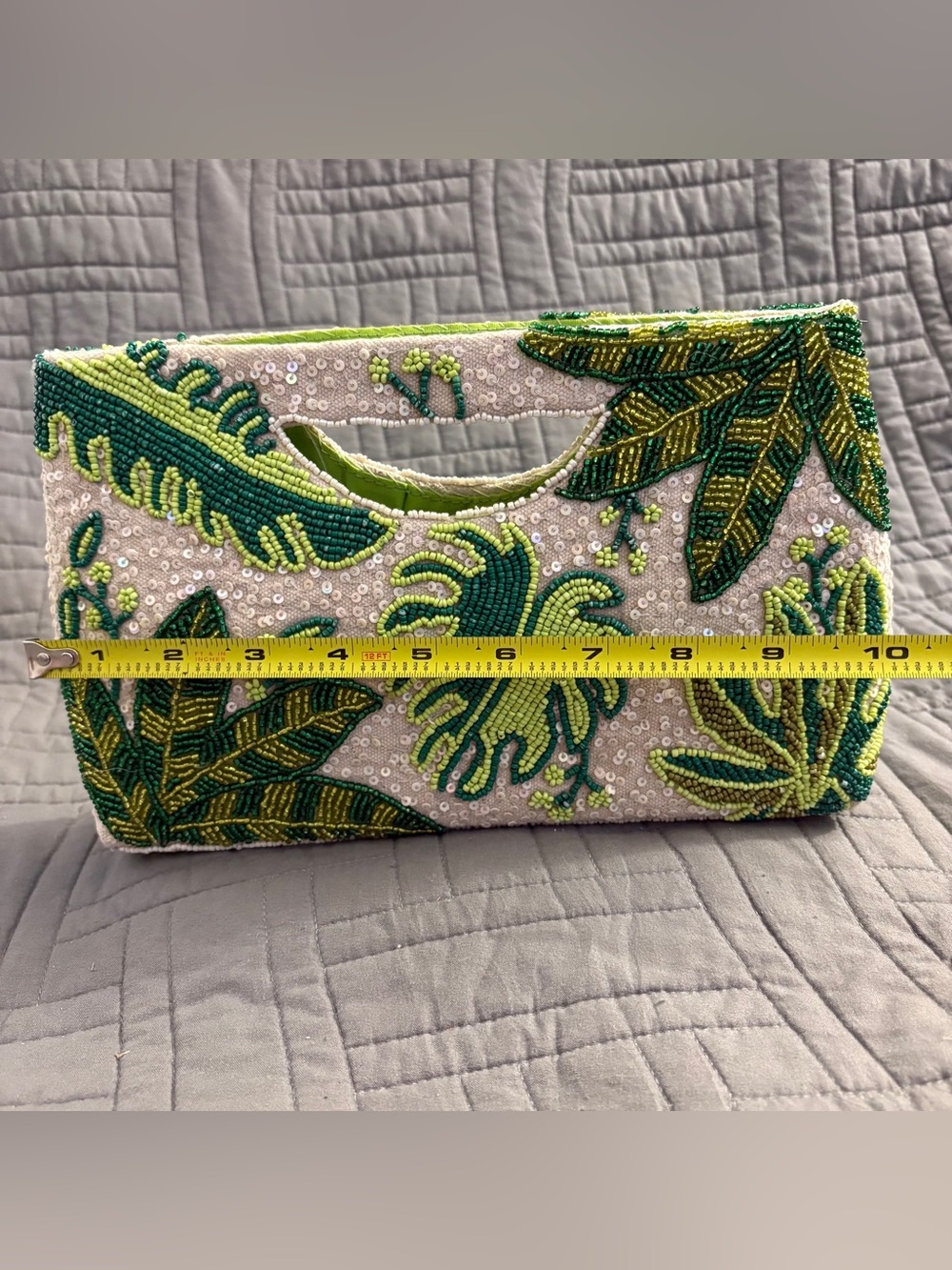 America and Beyond Beaded Hand Bag Tropical Leafs Green Crossbody Purse NWT - Picture 11 of 12